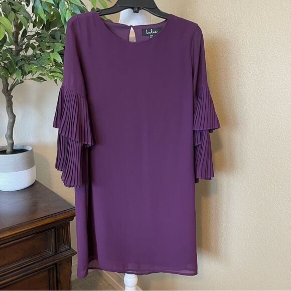 Lulus Move and Shake Shift Purple Plum Pleated Layered Sleeve Dress XS - Picture 2 of 5